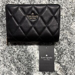 Kate Spade Carey compact bi-fold wallet Smooth Quilted Black Leather New W Tags